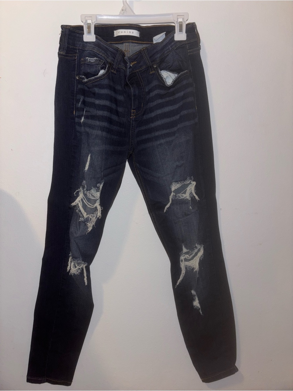 eunina Women’s Ripped Dark Blue Skinny Jeans